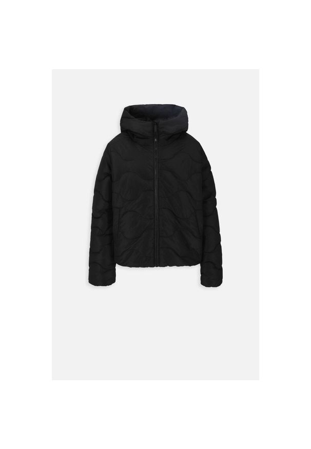 Kurtka turystyczna dziewczęca pikowana Lemon Explore ZL3 czarna. Typ kołnierza: kaptur. Kolor: czarny. Materiał: poliester. Sezon: zima. Sport: turystyka piesza