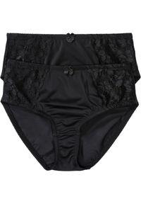 bonprix - Figi maxi z delikatną koronką (2 pary). Kolor: czarny. Materiał: koronka. Wzór: koronka #1