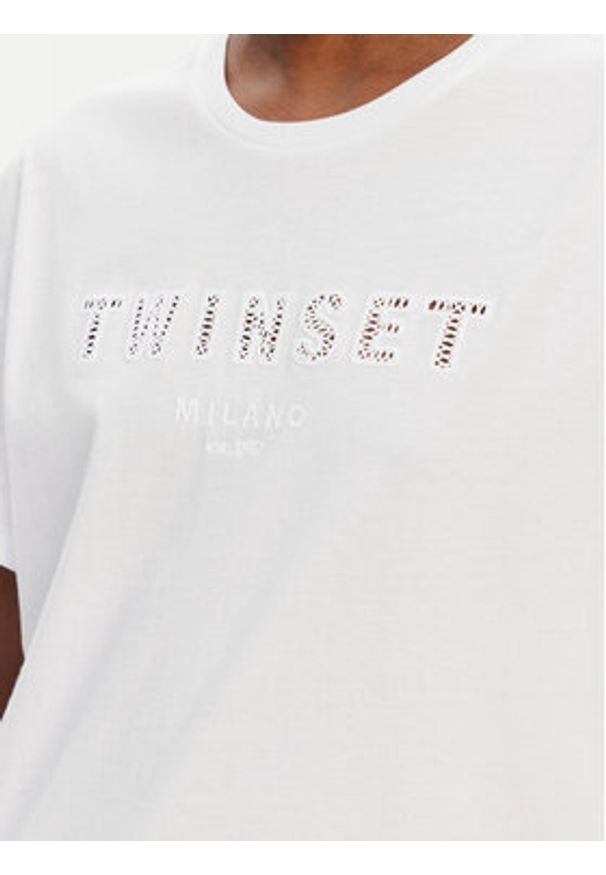TwinSet - TWINSET T-Shirt 251TT2041 Biały Relaxed Fit. Kolor: biały. Materiał: bawełna