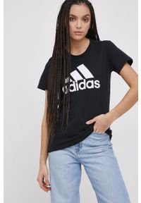 Adidas - adidas T-shirt bawełniany GL0722 kolor czarny. Okazja: na co dzień. Kolor: czarny. Materiał: bawełna. Wzór: nadruk. Styl: casual