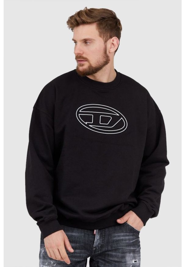 Diesel - DIESEL Czarna bluza męska z wytłaczanym logo, Rozmiar L. Kolor: czarny. Materiał: prążkowany