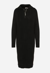 Born2be - Czarna Sukienka z Bawełną i Wełną z Kołnierzykiem na Suwak Tereithra. Okazja: na co dzień, na spotkanie biznesowe. Kolor: czarny. Materiał: wełna, bawełna. Typ sukienki: proste. Styl: wizytowy, casual, elegancki, biznesowy #6