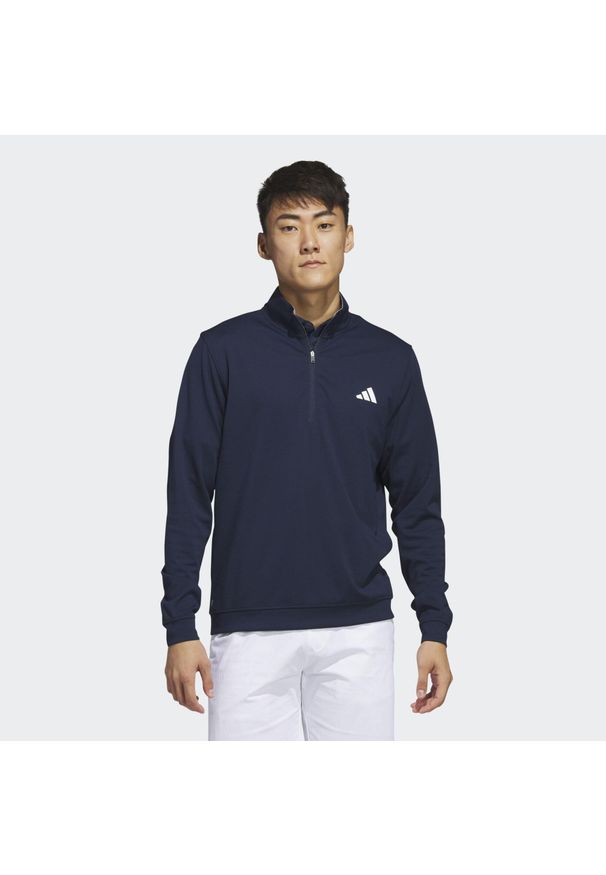 Adidas - Elevated 1/4-Zip Pullover. Typ kołnierza: golf. Kolor: niebieski. Materiał: materiał. Sport: golf