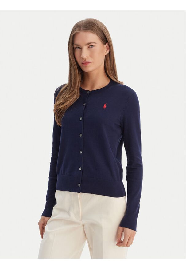 Polo Ralph Lauren Kardigan 211971871004 Granatowy Slim Fit. Typ kołnierza: polo. Kolor: niebieski. Materiał: bawełna