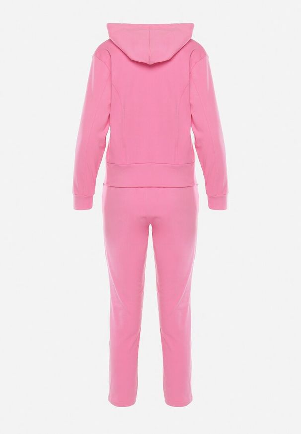 Born2be - Różowy Komplet Dresowy Rozpinana Bluza z Kapturem Wykończona Ściągaczem i Spodnie z Gumką w Pasie Starkie. Kolor: różowy. Materiał: dresówka