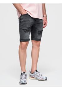 Ombre Clothing - Męskie krótkie spodenki jeansowe z przetarciami i podwiniętą nogawką – szare V3 - Rozmiar: L. Okazja: na co dzień. Kolor: szary. Materiał: jeans. Długość: krótkie. Wzór: aplikacja. Sezon: lato. Styl: casual #1