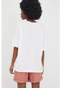 Roxy t-shirt bawełniany kolor biały. Kolor: biały. Materiał: bawełna. Długość rękawa: krótki rękaw. Długość: krótkie. Wzór: nadruk