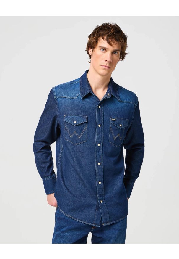 Wrangler - MESKA KOSZULA JEANSOWA WRANGLER 27MW DARK STONE 112341088. Materiał: jeans