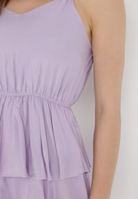 Born2be - Fioletowa Sukienka z Wiskozy Kephassa. Typ kołnierza: kołnierz z falbankami. Kolor: fioletowy. Materiał: wiskoza. Długość rękawa: na ramiączkach. Wzór: aplikacja. Typ sukienki: rozkloszowane. Styl: klasyczny #6