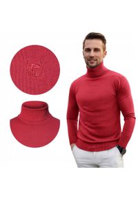 Bawełniany Męski Golf - Pako Jeans - Malinowa Czerwień. Typ kołnierza: golf. Kolor: czerwony. Materiał: bawełna. Styl: klasyczny #3