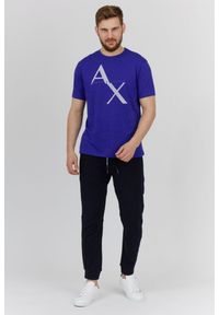 Armani Exchange - ARMANI EXCHANGE Niebieski t-shirt męski z logo, Rozmiar S. Kolor: niebieski. Materiał: prążkowany