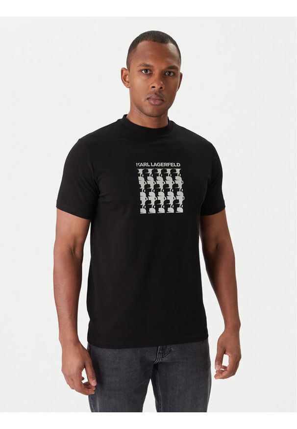 Karl Lagerfeld - KARL LAGERFELD T-Shirt 755402 554235 Czarny Slim Fit. Typ kołnierza: dekolt w karo. Kolor: czarny. Materiał: bawełna