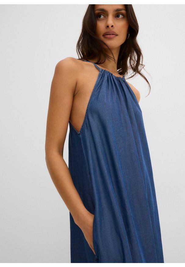 bonprix - Sukienka dżinsowa z lejącego tencelul. Kolor: niebieski. Materiał: lyocell