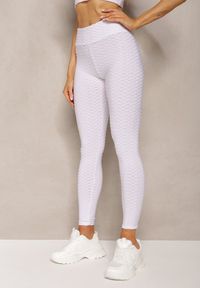 Renee - Białe Sportowe Legginsy z Wytłoczonym Wzorkiem Askida. Okazja: na co dzień. Kolor: biały. Styl: sportowy #4