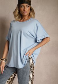 Renee - Niebieski T-shirt z Wiskozą o Fasonie Nietoperza Tanalitha. Okazja: na co dzień. Kolor: niebieski. Materiał: wiskoza. Styl: casual #4