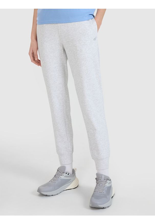 4f - 4F Spodnie dresowe joggery damskie - szare XS. Kolor: szary. Materiał: dresówka. Wzór: gładki, ze splotem