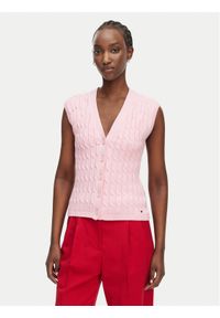 TOMMY HILFIGER - Tommy Hilfiger Kardigan WW0WW50075 Różowy jasny Slim Fit. Kolor: różowy. Materiał: bawełna #1