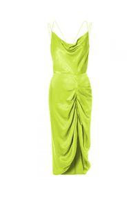 AGGI - Limonkowa sukienka z rozcięciem Ava. Kolor: zielony. Długość rękawa: na ramiączkach. Styl: wizytowy. Długość: midi #2