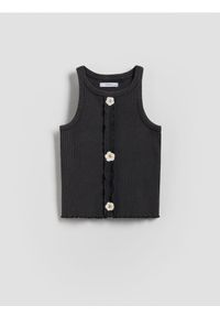 Reserved - Top z aplikacją - ciemnoszary. Kolor: szary. Materiał: bawełna. Wzór: aplikacja #1