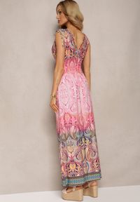Renee - Jasnoróżowa Sukienka z Mozaikowym Wzorem Boho Gumką w Pasie i Sznurkami na Ramionach Ainervea. Kolor: różowy. Materiał: tkanina. Sezon: lato. Styl: boho #3