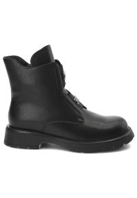 Czarne Botki Artiker Modne Ocieplane Obuwie Damskie. Okazja: na co dzień. Zapięcie: klamry. Kolor: czarny. Materiał: skóra. Styl: casual, rockowy #6