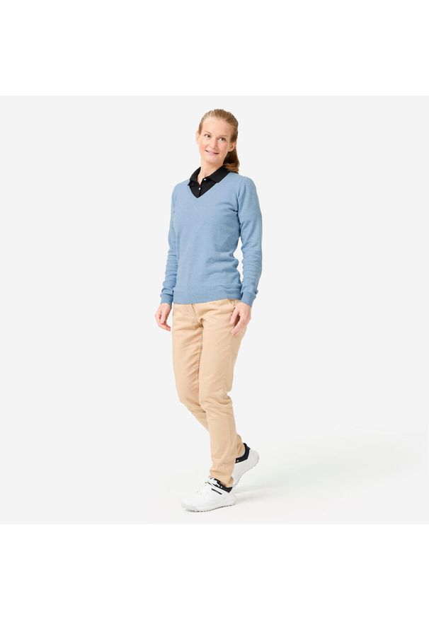 INESIS - Sweter do golfa damski Inesis MW100 dekolt w serek. Typ kołnierza: dekolt w serek, golf. Kolor: niebieski. Materiał: materiał, bawełna. Styl: sportowy, elegancki