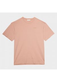 outhorn - T-shirt oversize z haftem męski - koralowy. Okazja: na co dzień. Kolor: pomarańczowy. Materiał: bawełna, dzianina. Wzór: haft. Styl: casual