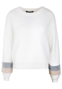 TOP SECRET - Miękki sweter ze wzorem na rękawach. Okazja: na co dzień. Kolor: biały. Materiał: dzianina. Długość rękawa: krótki rękaw. Długość: długie. Sezon: wiosna, lato. Styl: casual #4