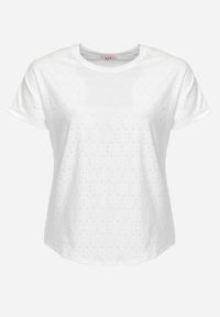 Born2be - Biały T-shirt z Haftowanej Tkaniny Idubia. Okazja: na co dzień. Kolor: biały. Materiał: tkanina. Wzór: haft. Styl: casual, elegancki #2