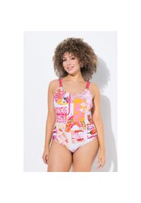 ULLA POPKEN - Damski Strój kąpielowy miękkie miseczki papugi dekolt w serek. Kolekcja: plus size. Kolor: biały. Materiał: elastan, poliamid, materiał
