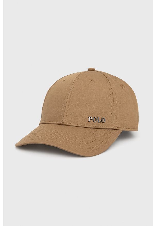 Polo Ralph Lauren czapka kolor brązowy gładka. Kolor: brązowy. Materiał: poliester. Wzór: gładki
