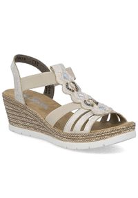 Sandały damskie espadryle rzymianki komfortowe beżowe Rieker 619B2-60. Kolor: beżowy. Materiał: skóra ekologiczna #1