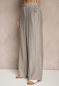 Renee - Szare Spodnie o Szerokim Kroju High Waist Natoreia. Okazja: na co dzień. Stan: podwyższony. Kolor: szary. Styl: boho, klasyczny, elegancki, casual #4