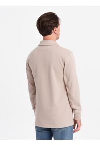 Ombre Clothing - Bluza męska z kołnierzykiem polo ze strukturalnej dzianiny - beżowa V2 - Rozmiar: XXL. Typ kołnierza: polo. Kolor: beżowy. Materiał: dzianina #3