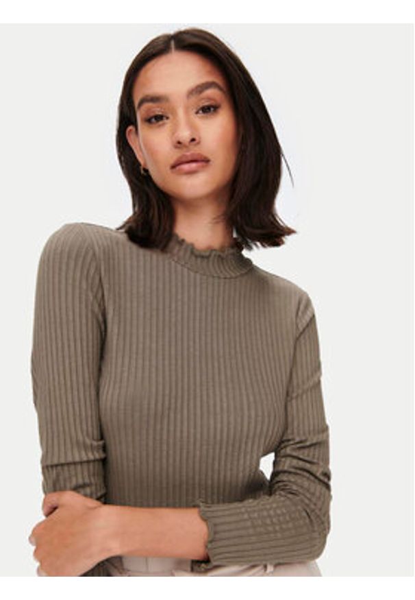 JDY Bluzka Fransiska 15228065 Brązowy Slim Fit. Kolor: brązowy. Materiał: wiskoza