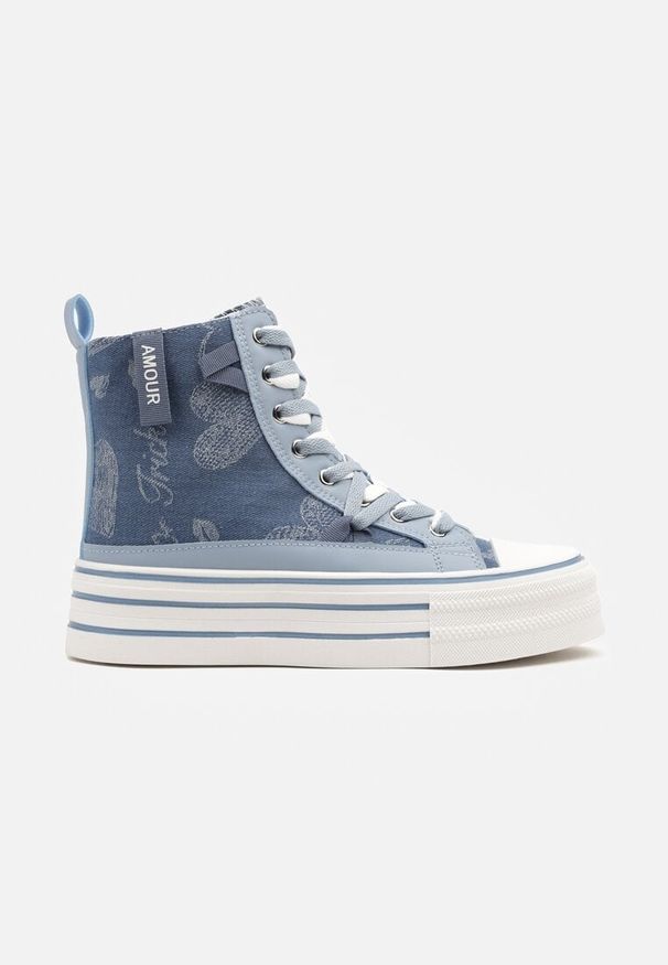 Born2be - Niebieskie Trampki z Jeansowego Materiału na Platformie Zorilea. Okazja: na co dzień. Nosek buta: okrągły. Kolor: niebieski. Materiał: jeans, materiał. Obcas: na platformie. Styl: sportowy, elegancki, casual