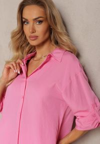 Renee - Różowa Koszula z Lnem Zapinana na Guziki z Regulowanymi Rękawami Tesata. Kolor: różowy. Materiał: len #5