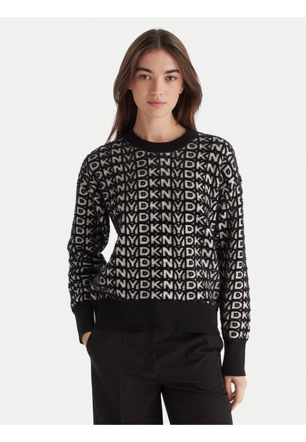 DKNY Sweter P5MSAX92 Czarny Regular Fit. Kolor: czarny. Materiał: bawełna