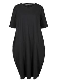Sukienka bawełniana oversize, rękawy 1/2 bonprix czarny. Kolor: czarny. Materiał: bawełna. Typ sukienki: oversize #1