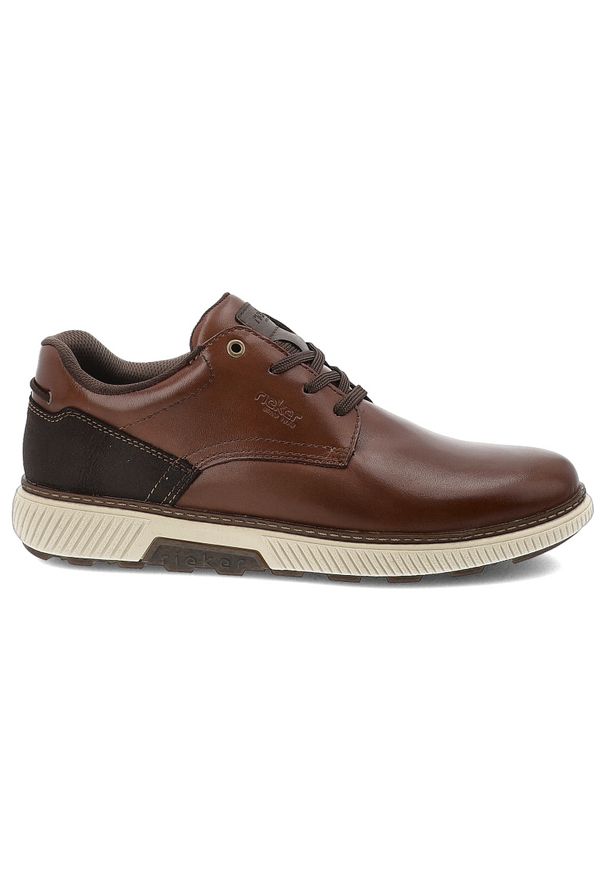 Brązowe Półbuty Rieker Męskie Eleganckie Buty. Okazja: na co dzień, do pracy. Zapięcie: sznurówki. Kolor: brązowy. Materiał: skóra. Styl: elegancki