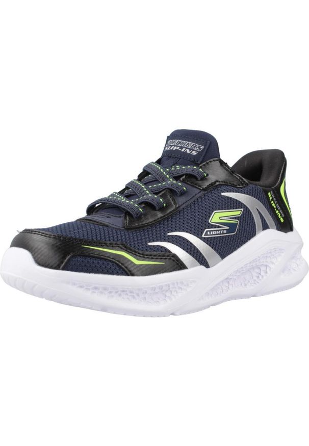 skechers - Kapcie SKECHERS METEOR-LIGHTS Niebieski. Okazja: na co dzień. Kolor: niebieski. Materiał: tkanina, syntetyk