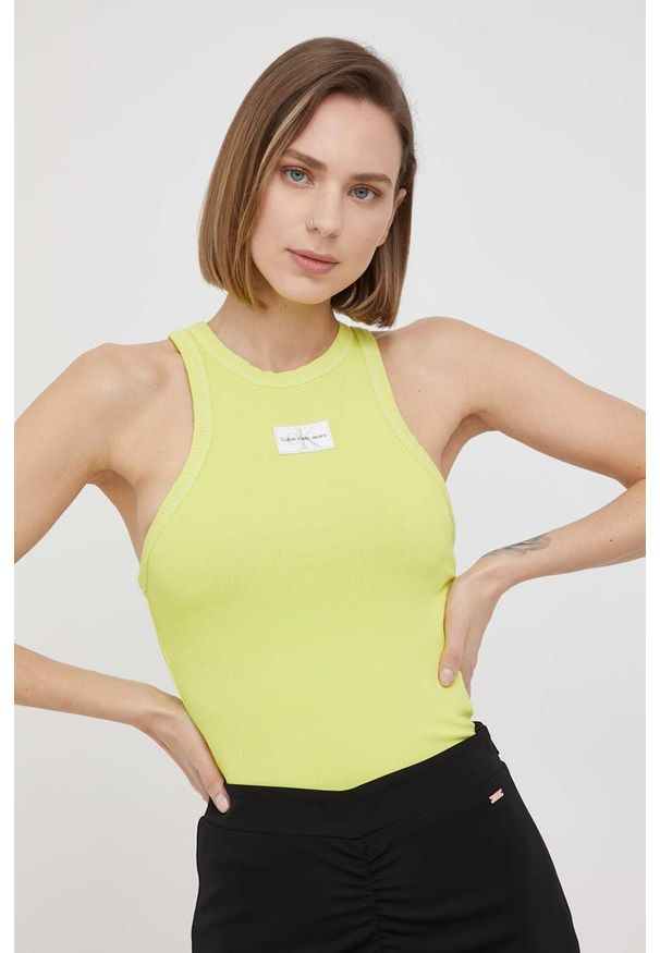 Calvin Klein Jeans top J20J218325.PPYY damski kolor żółty. Kolor: żółty. Długość rękawa: na ramiączkach