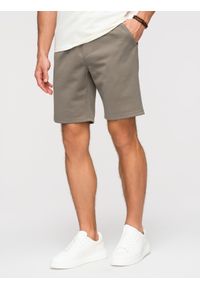 Ombre Clothing - Męskie szorty strukturalne REGULAR FIT - khaki V4 - Rozmiar: S. Okazja: na co dzień. Kolor: zielony. Materiał: materiał, poliester, dzianina. Sezon: lato, wiosna. Styl: wakacyjny, casual