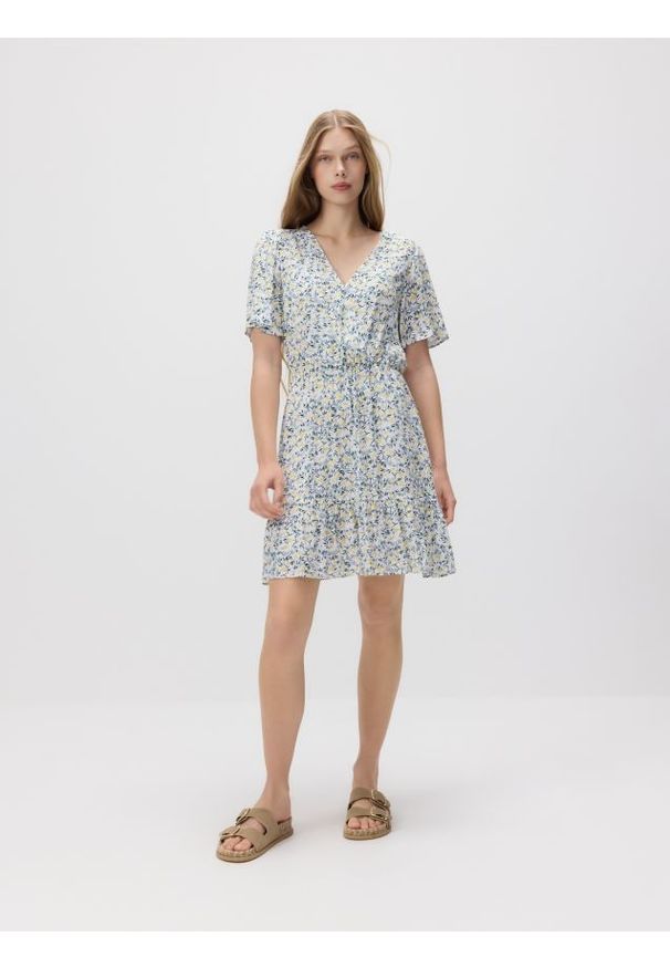 Reserved - Sukienka z wiskozy - żółty. Kolor: żółty. Materiał: wiskoza. Styl: klasyczny