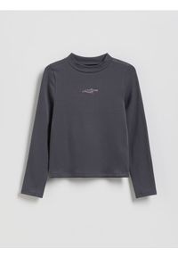 Reserved - Bawełniana bluzka z haftem - ciemnoszary. Kolor: szary. Materiał: bawełna. Wzór: haft #1