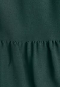 Renee - Ciemnozielona Sukienka z Krótkim Rękawem i Ozdobnymi Falbankami o Rozkloszowanym Kroju Vetesa. Okazja: na co dzień. Typ kołnierza: kołnierz z falbankami. Kolor: zielony. Materiał: wiskoza, jeans. Długość rękawa: krótki rękaw. Typ sukienki: proste. Styl: casual, klasyczny #6