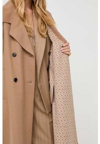 BOSS płaszcz wełniany kolor beżowy przejściowy dwurzędowy. Okazja: na co dzień. Kolor: beżowy. Materiał: wełna. Styl: casual, klasyczny #5