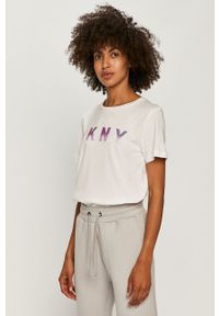 DKNY - Dkny - T-shirt. Okazja: na co dzień. Kolor: biały. Materiał: bawełna, materiał, dzianina. Wzór: nadruk. Styl: casual #1