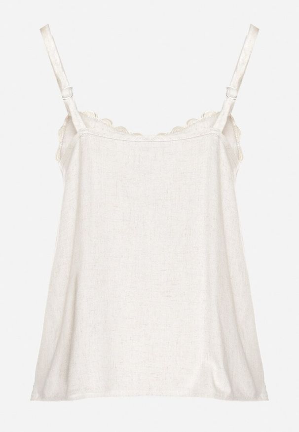 Born2be - Czarny Top z Lnem i Wiskozą z Haftem w Stylu Boho Ronira. Okazja: na co dzień. Kolor: czarny. Materiał: len, wiskoza. Długość rękawa: na ramiączkach. Wzór: haft. Sezon: lato. Styl: boho