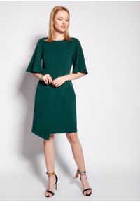 Lanti - Dopasowana Sukienka z Nieregularnym Dołem - Zielona. Kolor: zielony. Materiał: poliester #1